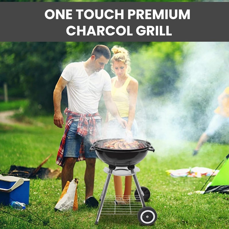 Papapacks 22 Inch Portable Charcoal Grill with Wheels for Outdoor Cooking Barbecue Camping BBQ Coal Kettle Grill - Heavy Duty Round with Thickened Grilling Bowl Wheels for Small Patio Backyard - Image 3